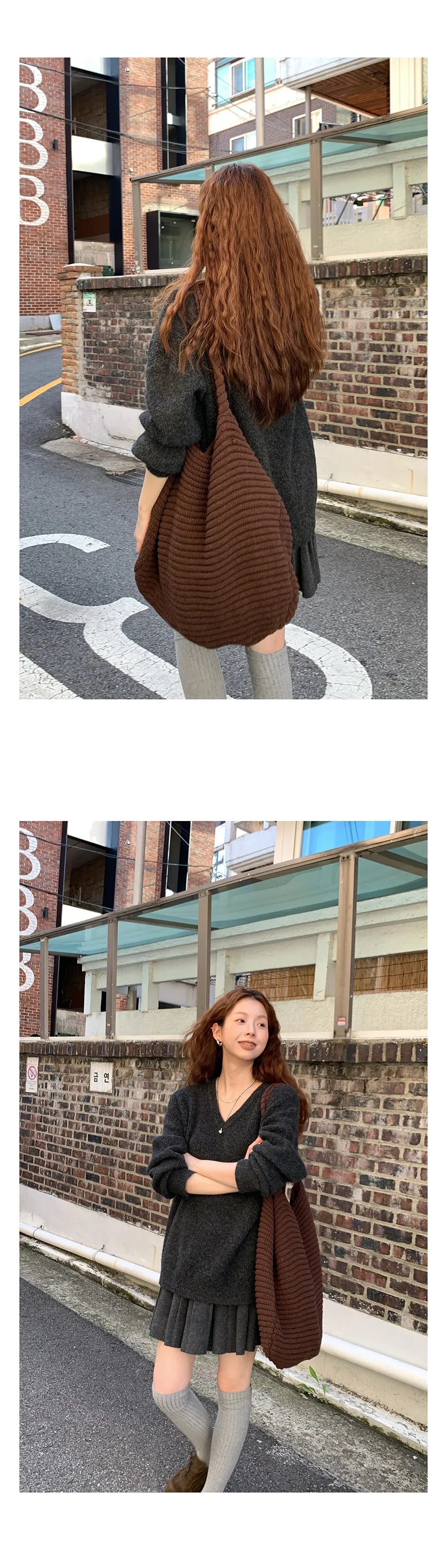 gray knitted pleated skirt