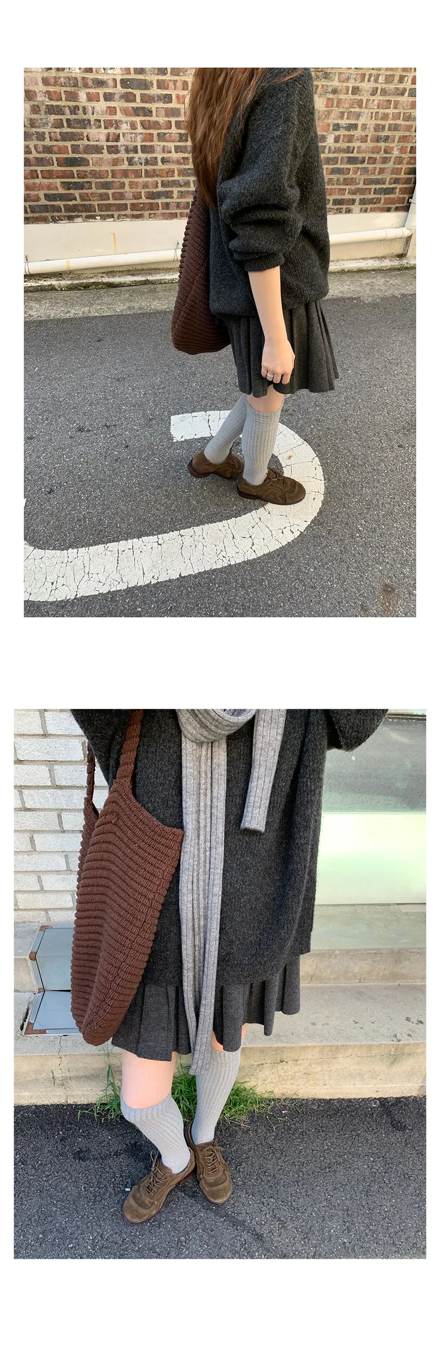 gray knitted pleated skirt