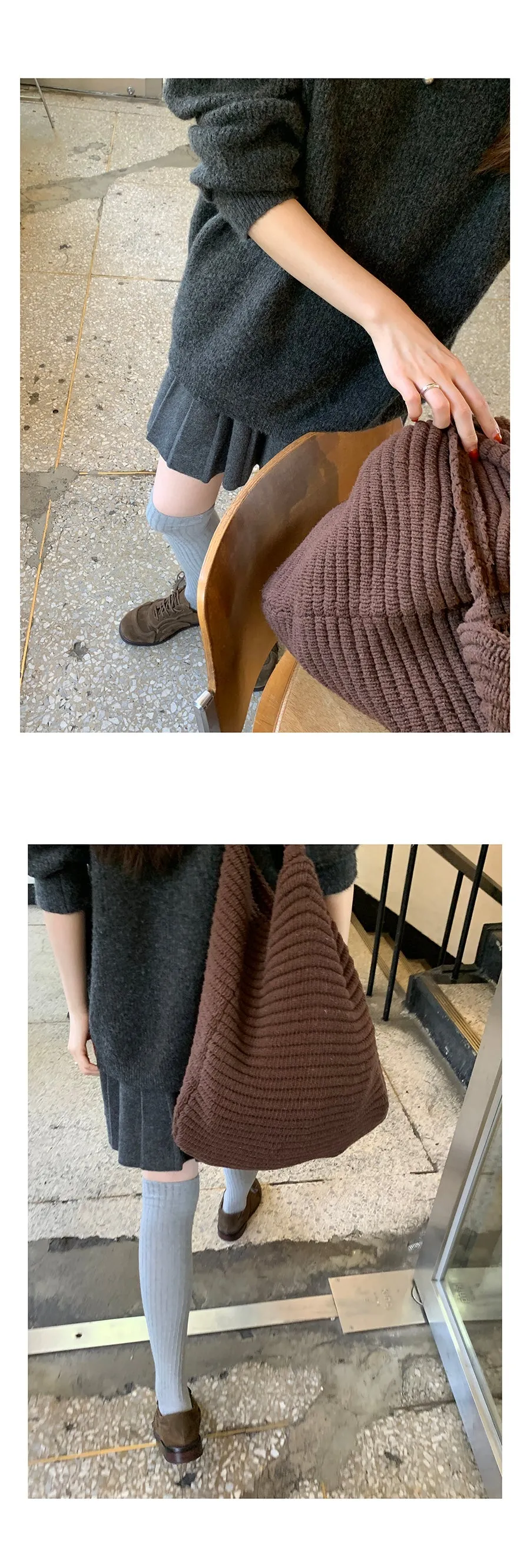 gray knitted pleated skirt