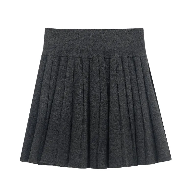gray knitted pleated skirt