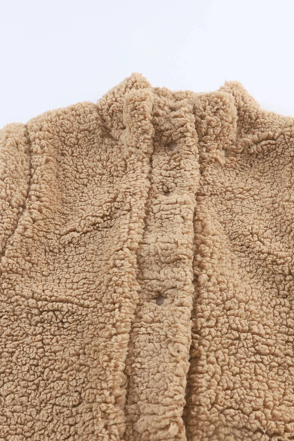 Green Snap Button Pocketed Sherpa Vest Jacket