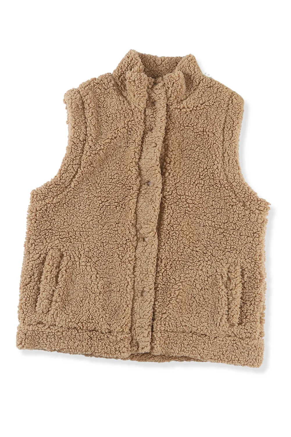 Green Snap Button Pocketed Sherpa Vest Jacket
