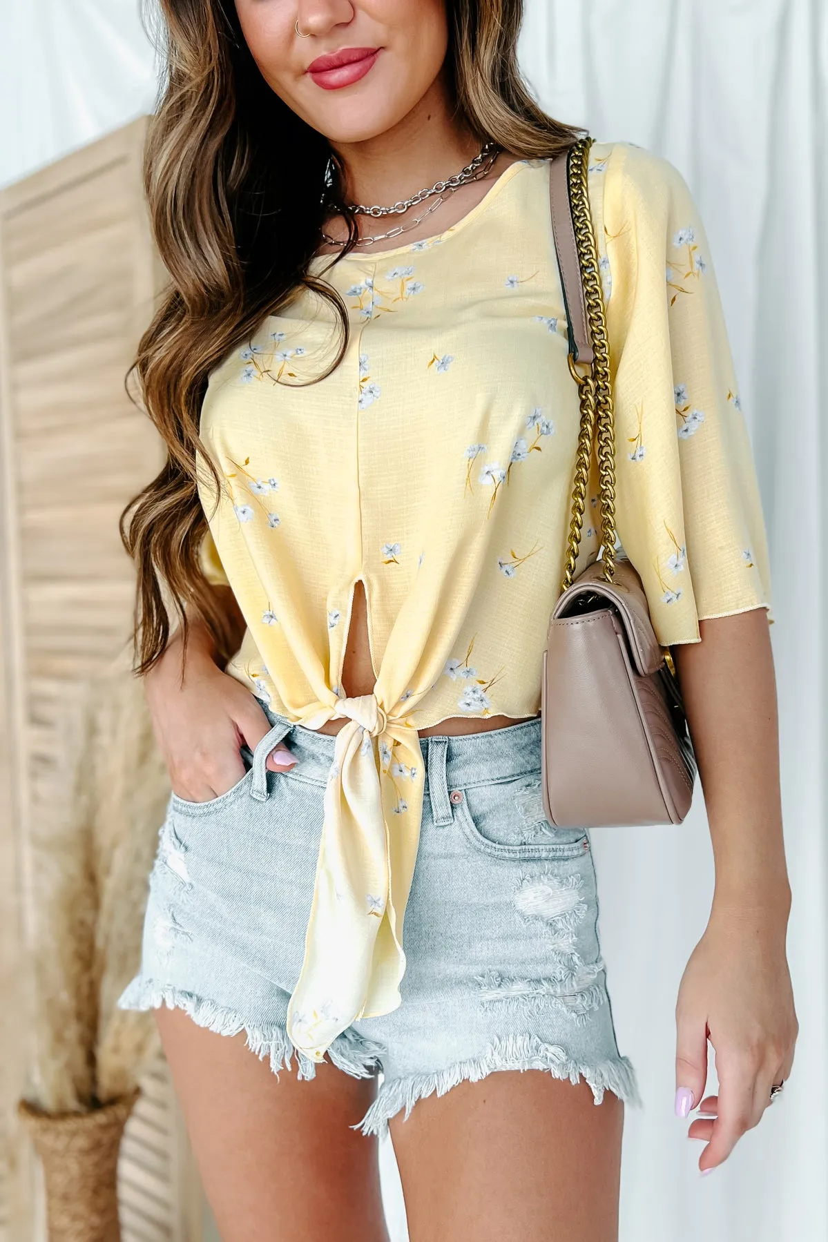 Guaranteed Happiness Tie-Front Floral Crop Top (Yellow Multi)