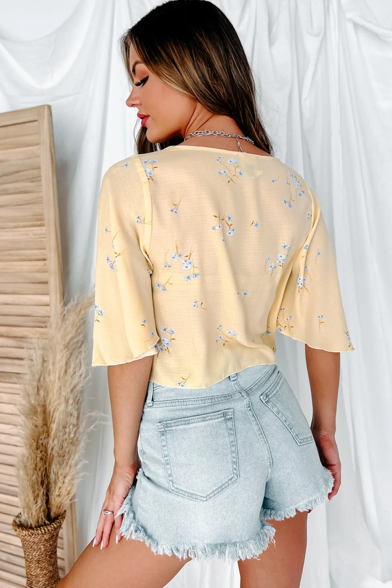 Guaranteed Happiness Tie-Front Floral Crop Top (Yellow Multi)