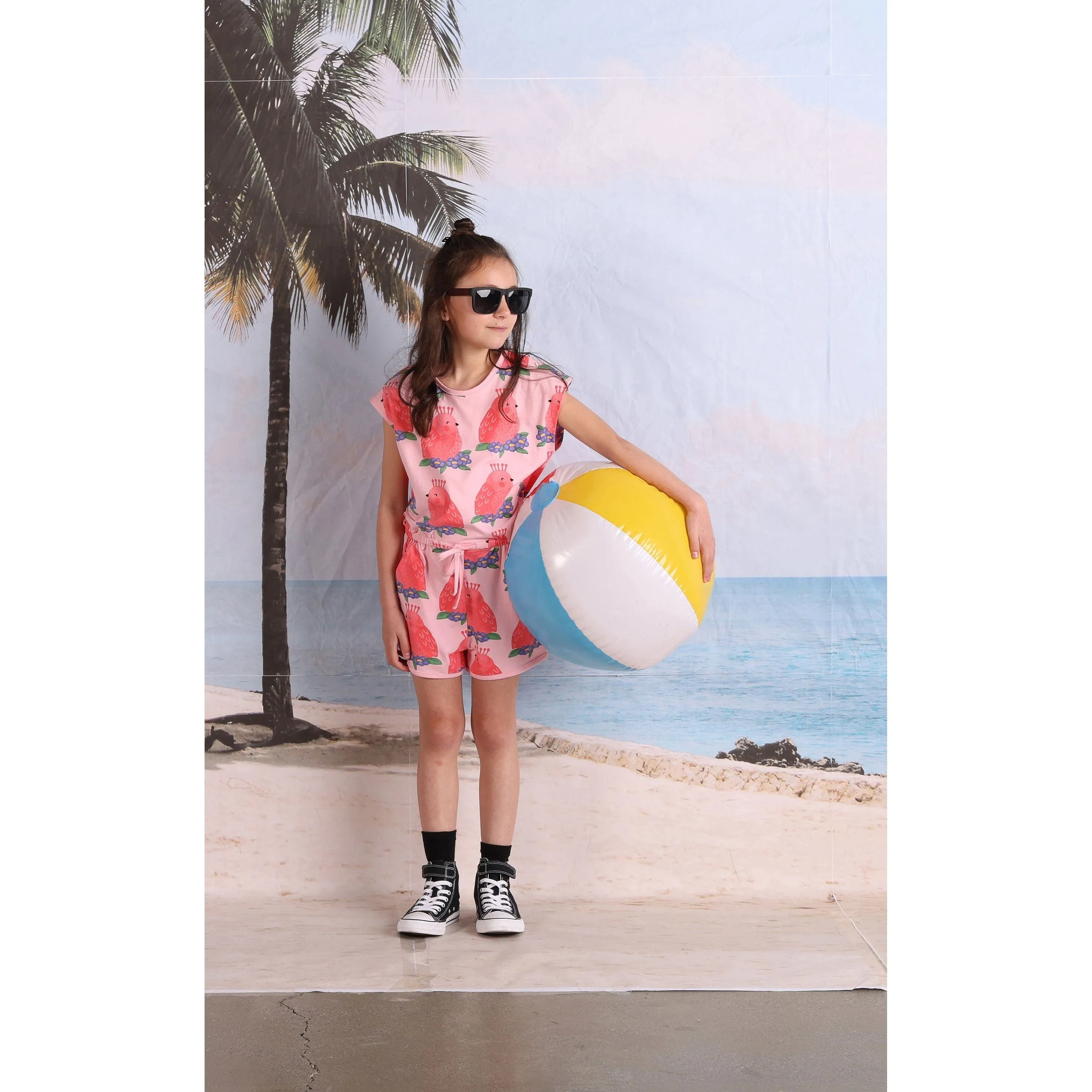 Happy Birds Playsuit- Pink