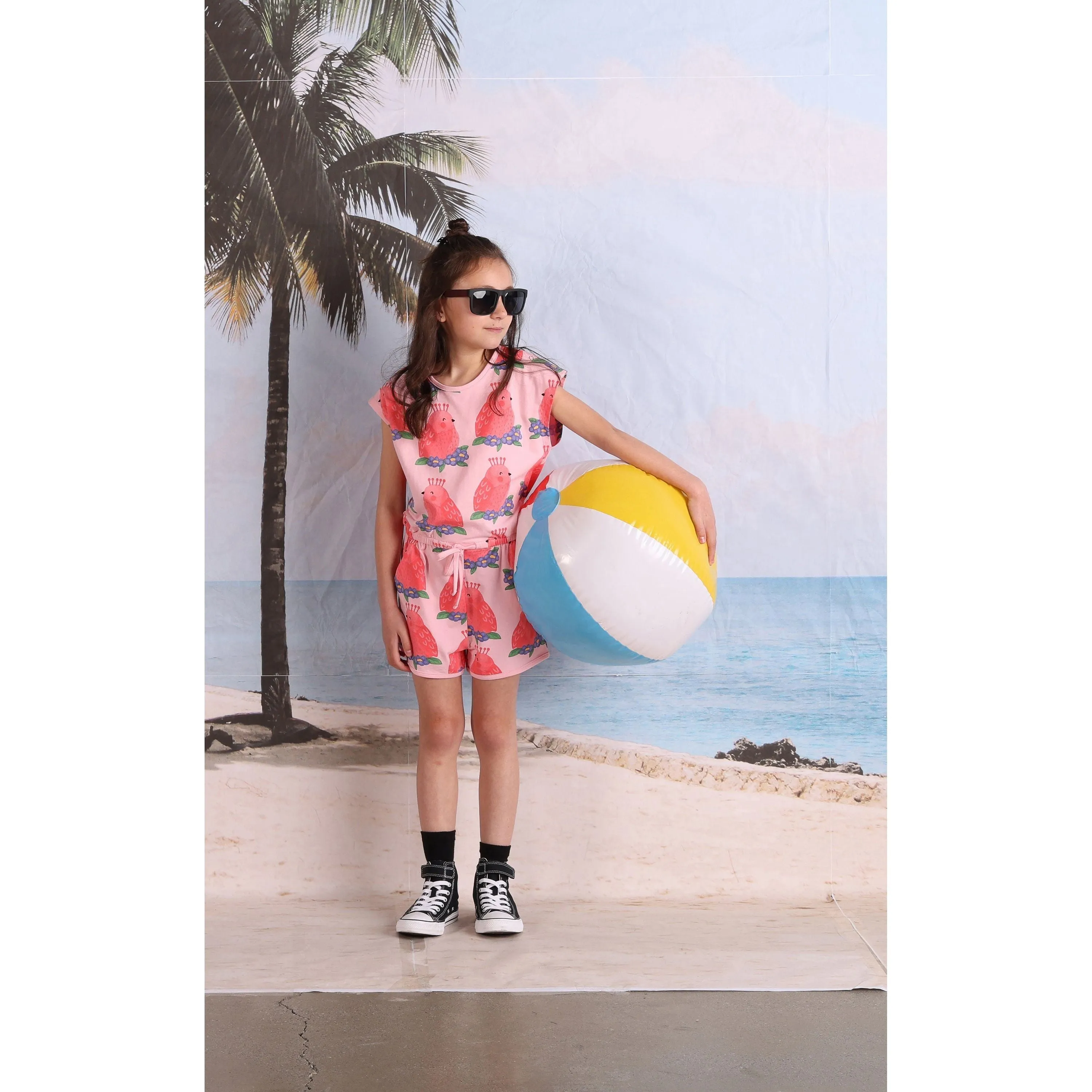 Happy Birds Playsuit- Pink