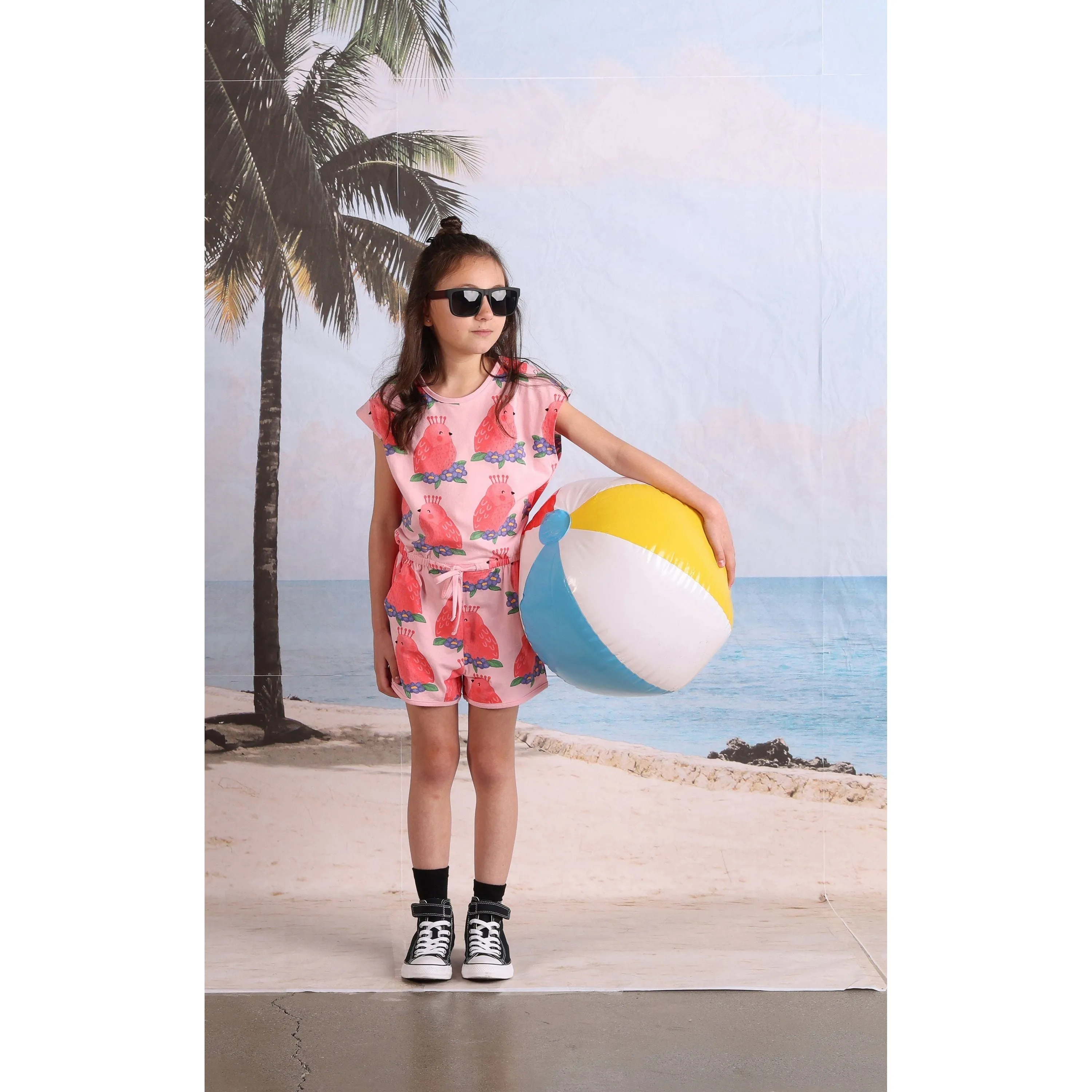 Happy Birds Playsuit- Pink