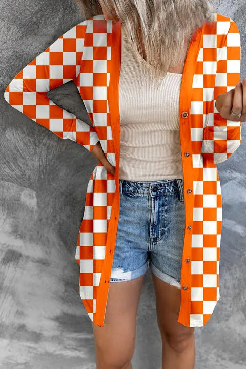 Hazel Blues® |  Checkered Button Up Long Cardigan