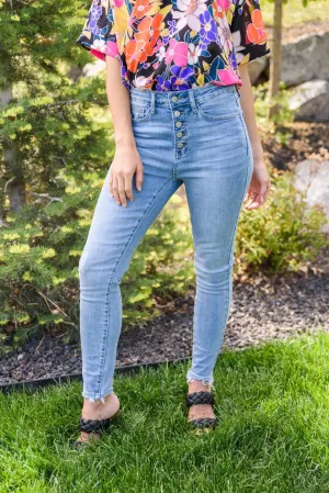 Hazel Blues® | Hi-Rise Button Fly Skinny