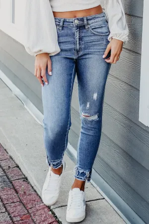 Hazel Blues® |  Raw Hem Distressed Jeans with Pockets