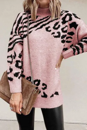 High Neck Leopard Sweater