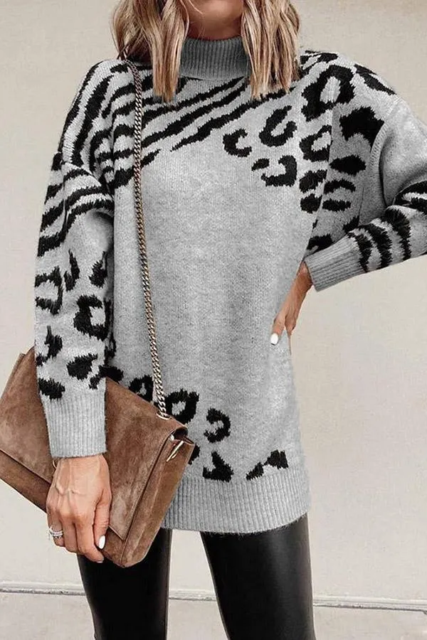 High Neck Leopard Sweater