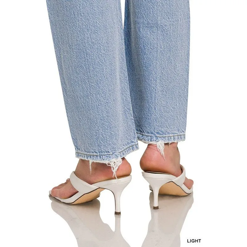 High -Rise Distressed Straight Leg Denim Pants