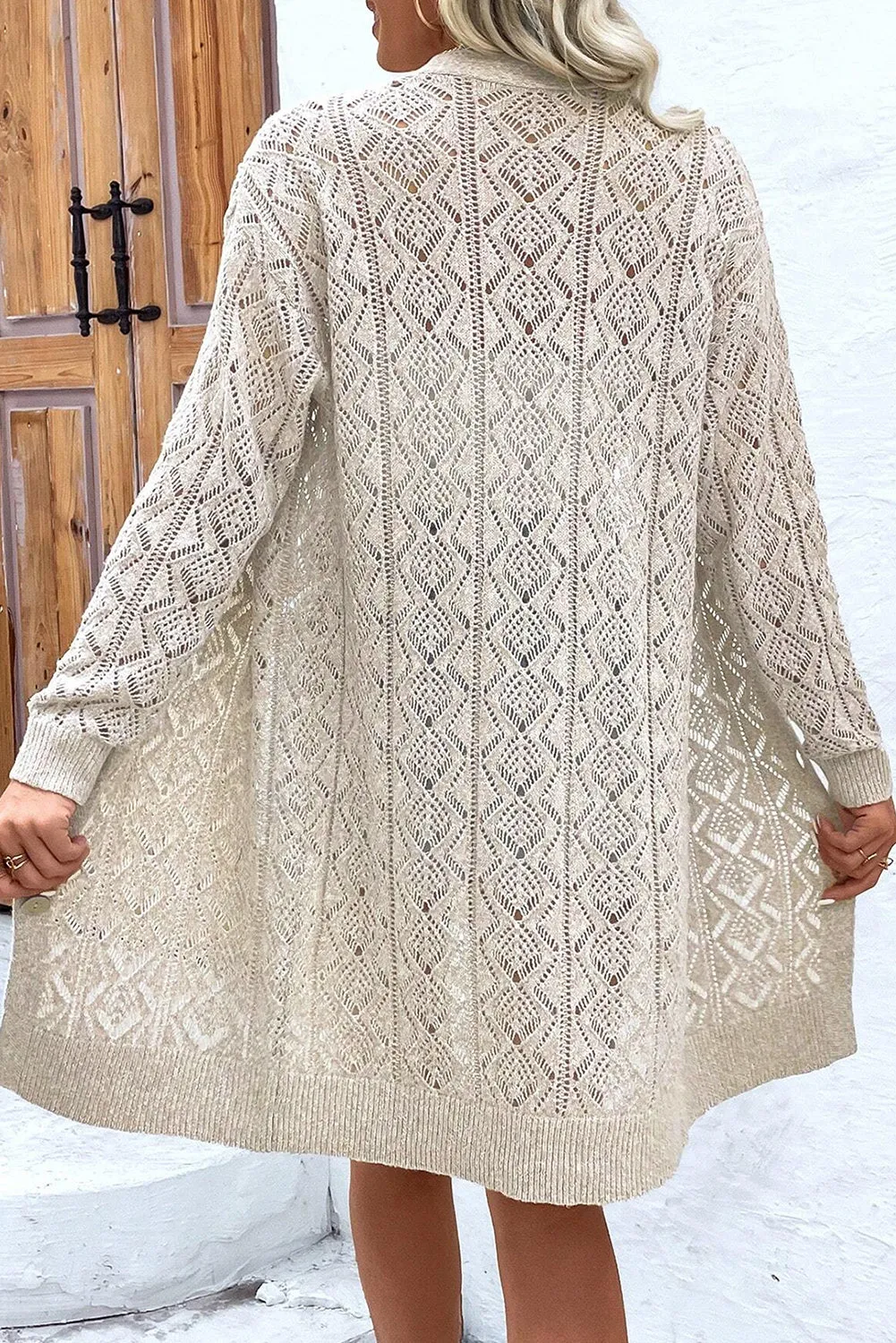 Hollow Out Buttons Front Long Cardigan