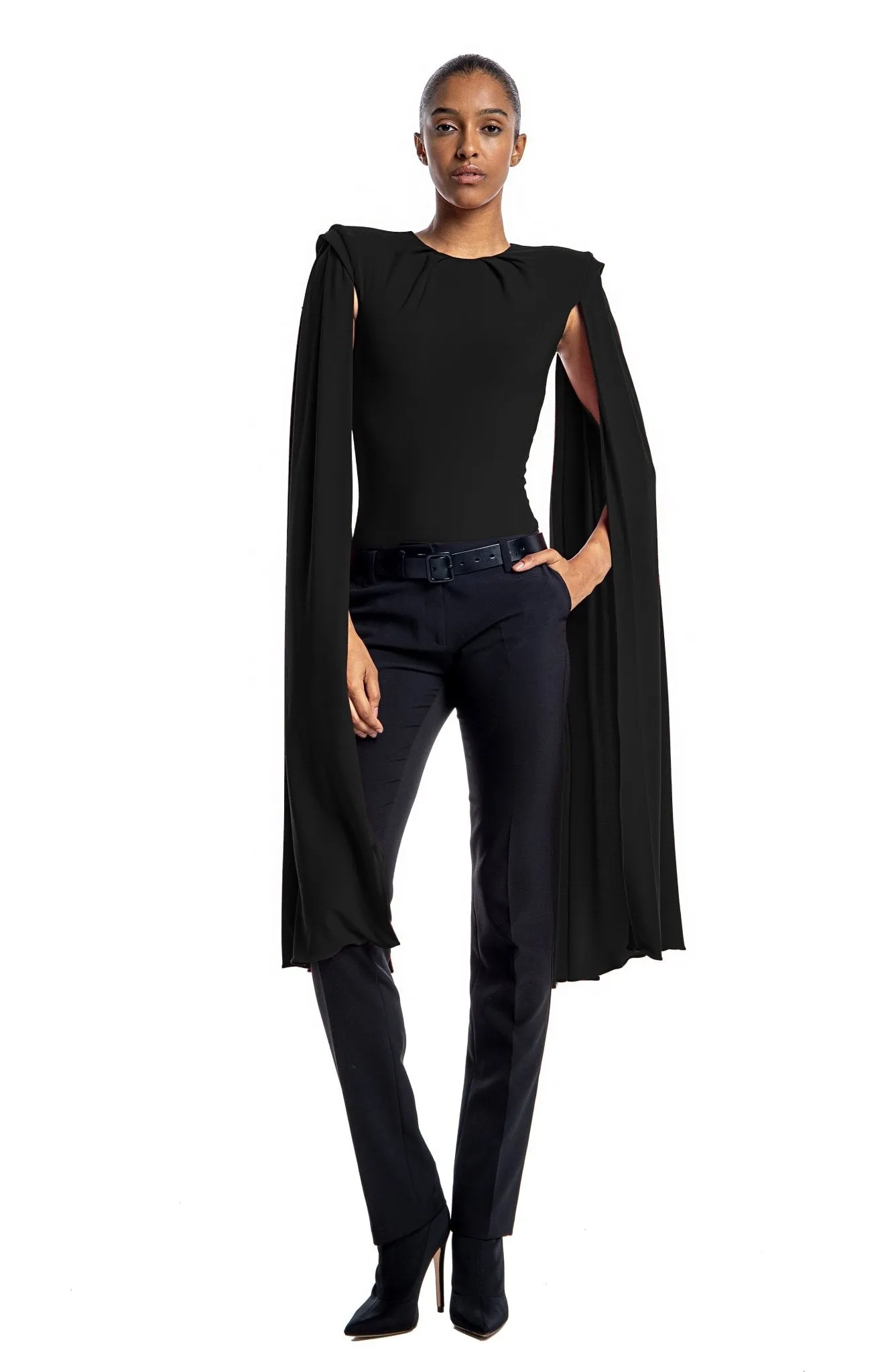 Hydra | Stunning Poise: Dramatic Cape Sleeve Bodysuit