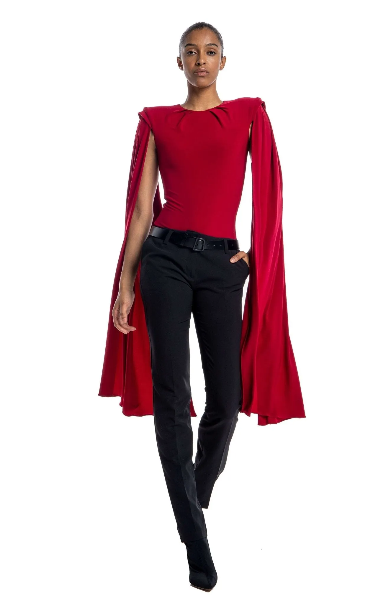 Hydra | Stunning Poise: Dramatic Cape Sleeve Bodysuit
