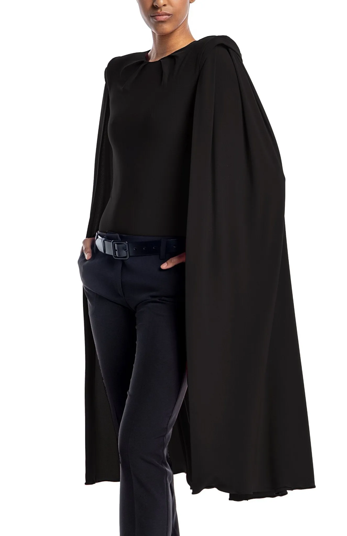 Hydra | Stunning Poise: Dramatic Cape Sleeve Bodysuit