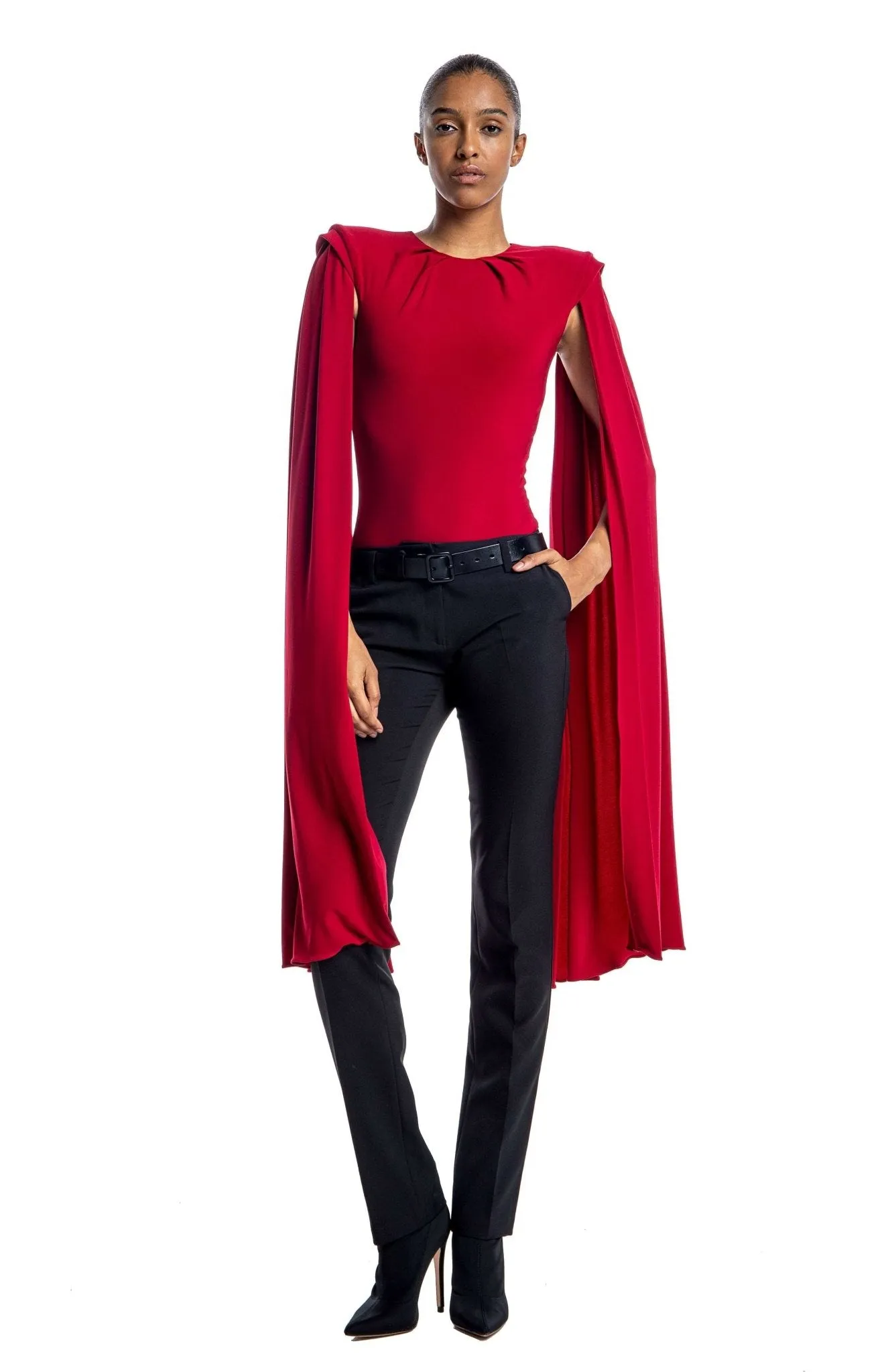 Hydra | Stunning Poise: Dramatic Cape Sleeve Bodysuit