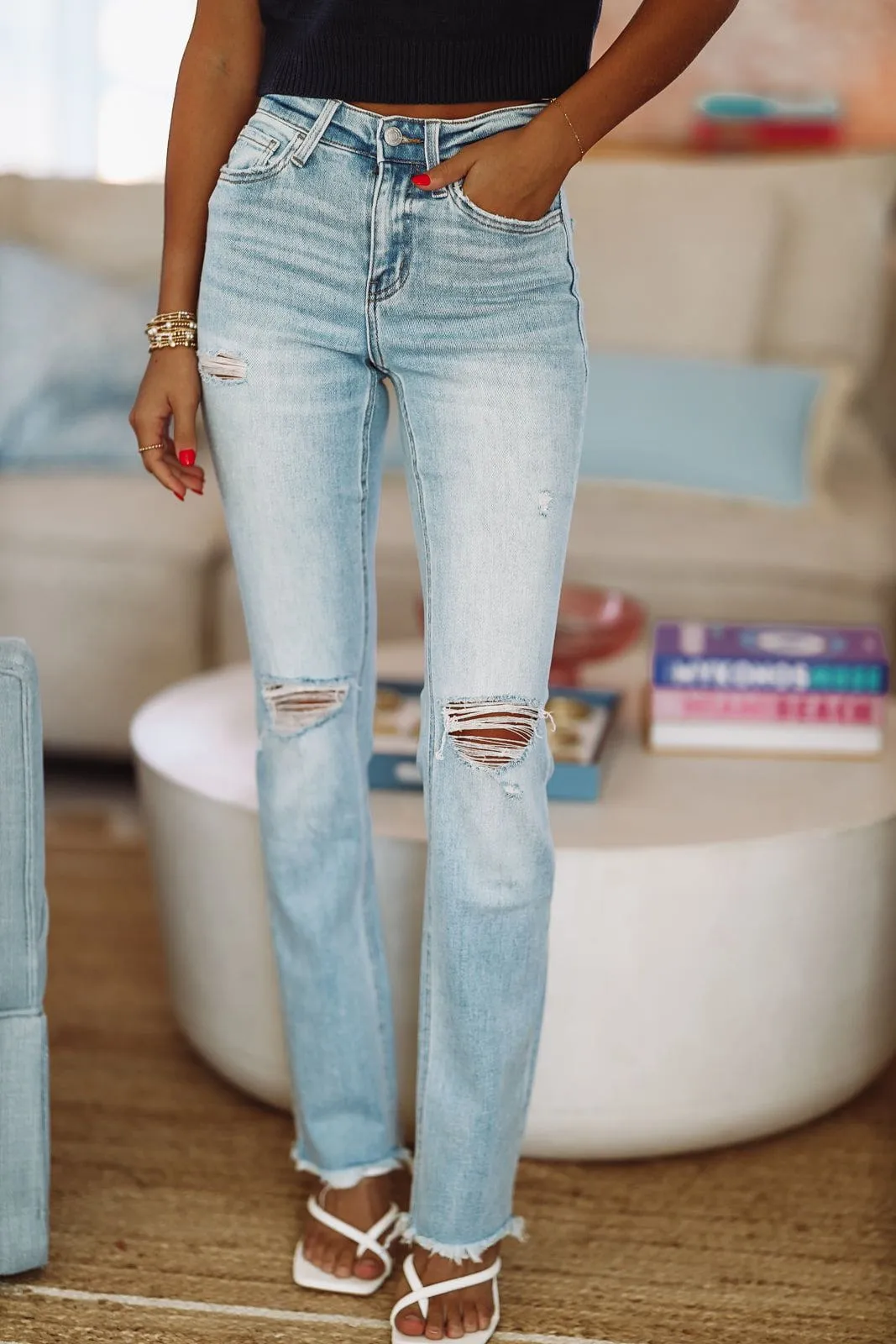 Indulge High Rise Straight Jeans - Light Wash