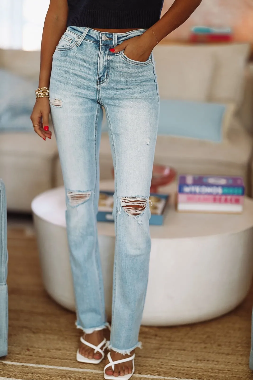 Indulge High Rise Straight Jeans - Light Wash
