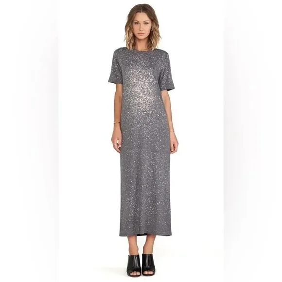 IRO X REVOLVE Lina‎ dark grey robe Midi short sleeve Tshirt dress sz large