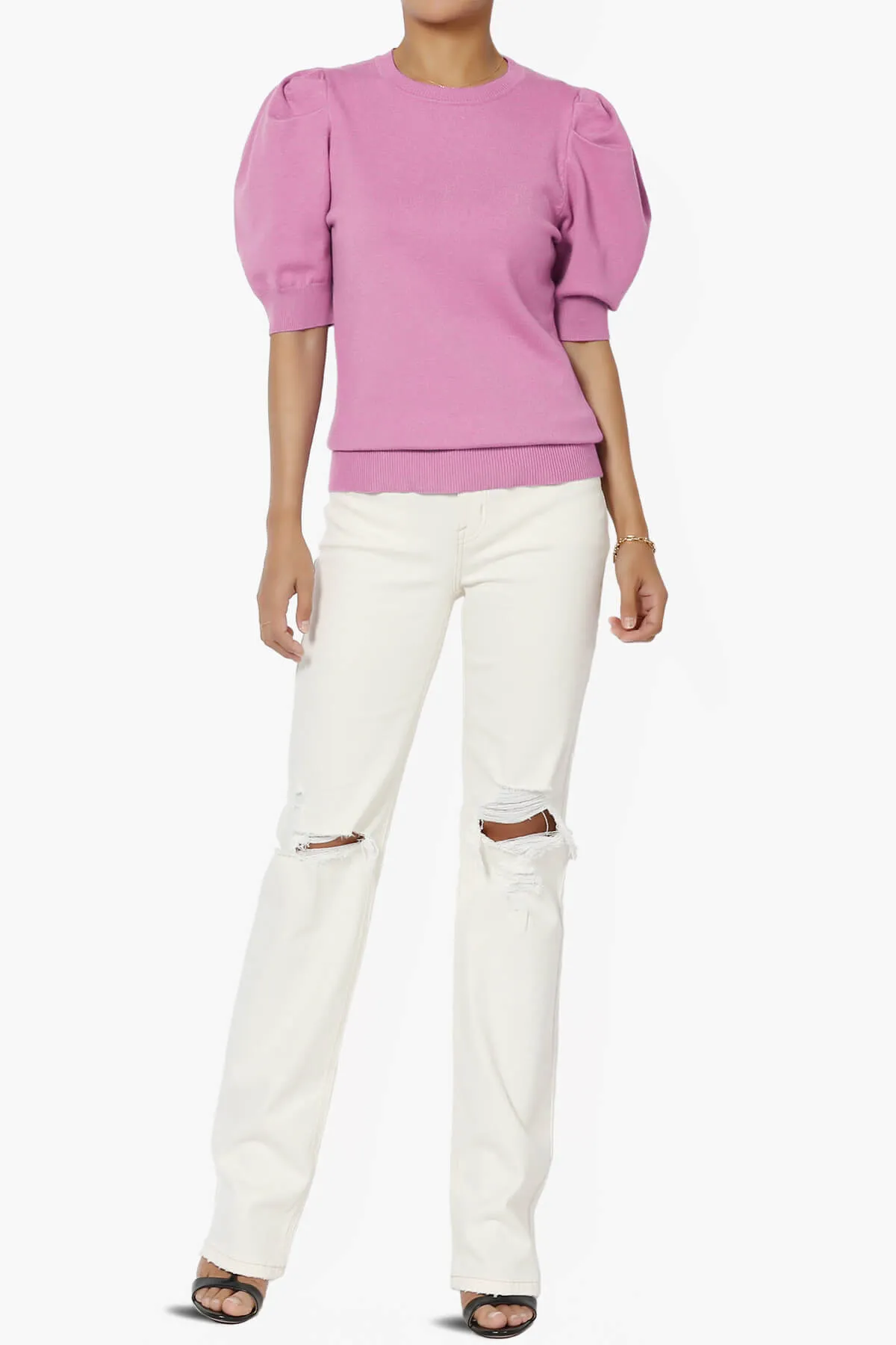 Isabella Puff Short Sleeve Knit Sweater