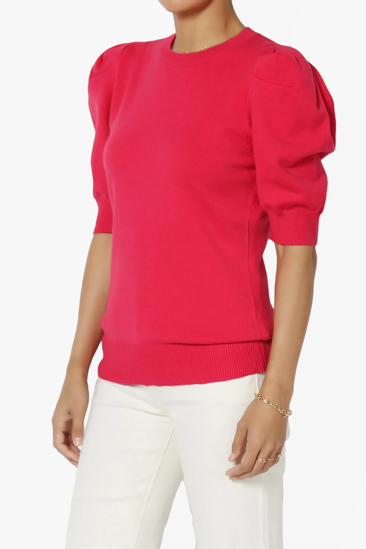 Isabella Puff Short Sleeve Knit Sweater