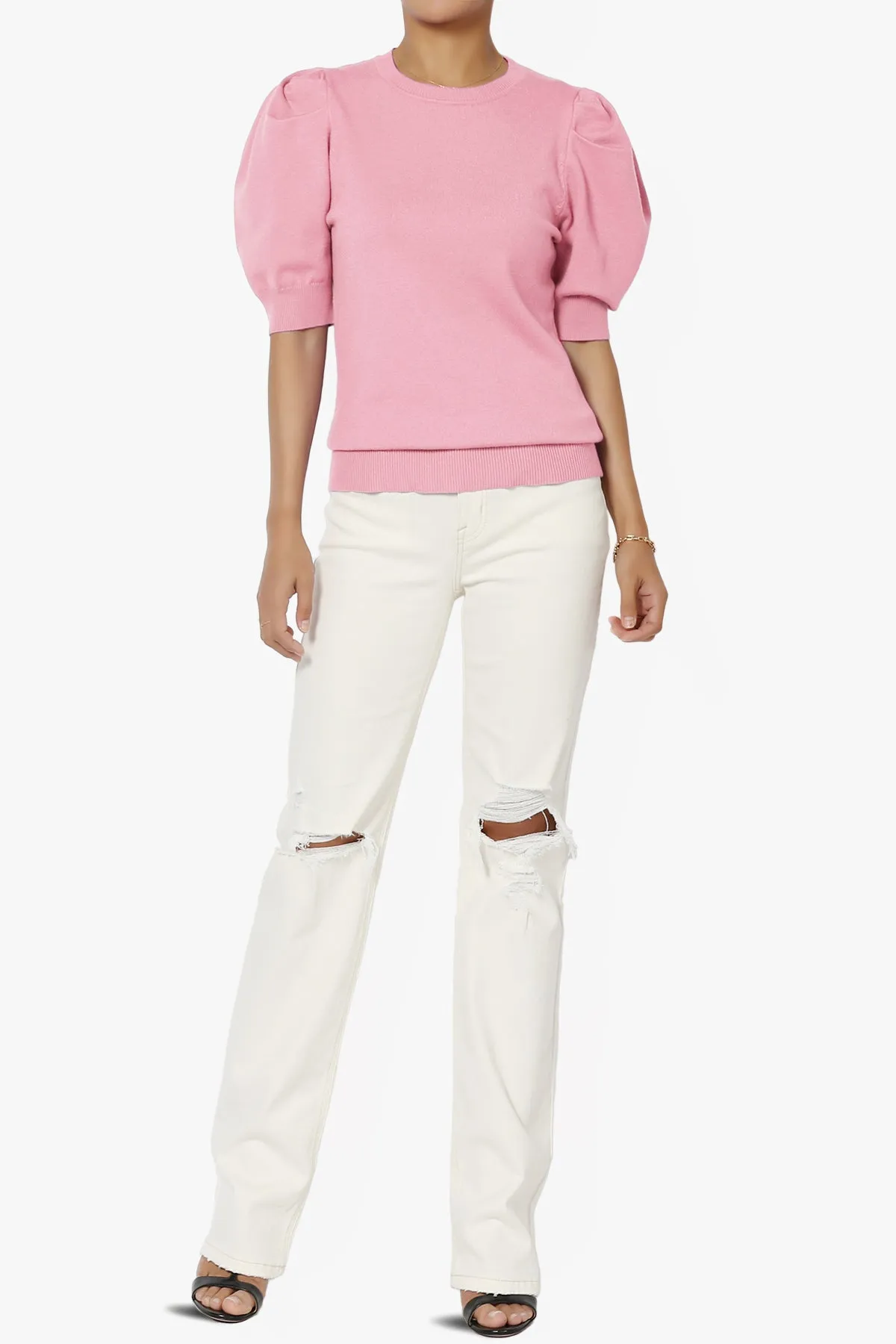 Isabella Puff Short Sleeve Knit Sweater