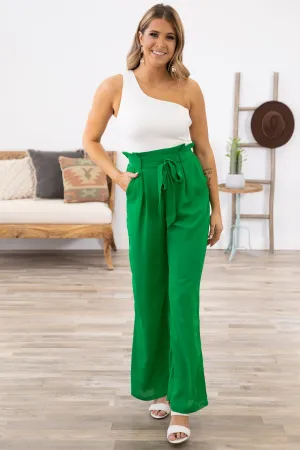 Jade and White Tie Waist One Shoulder Jumpsuit