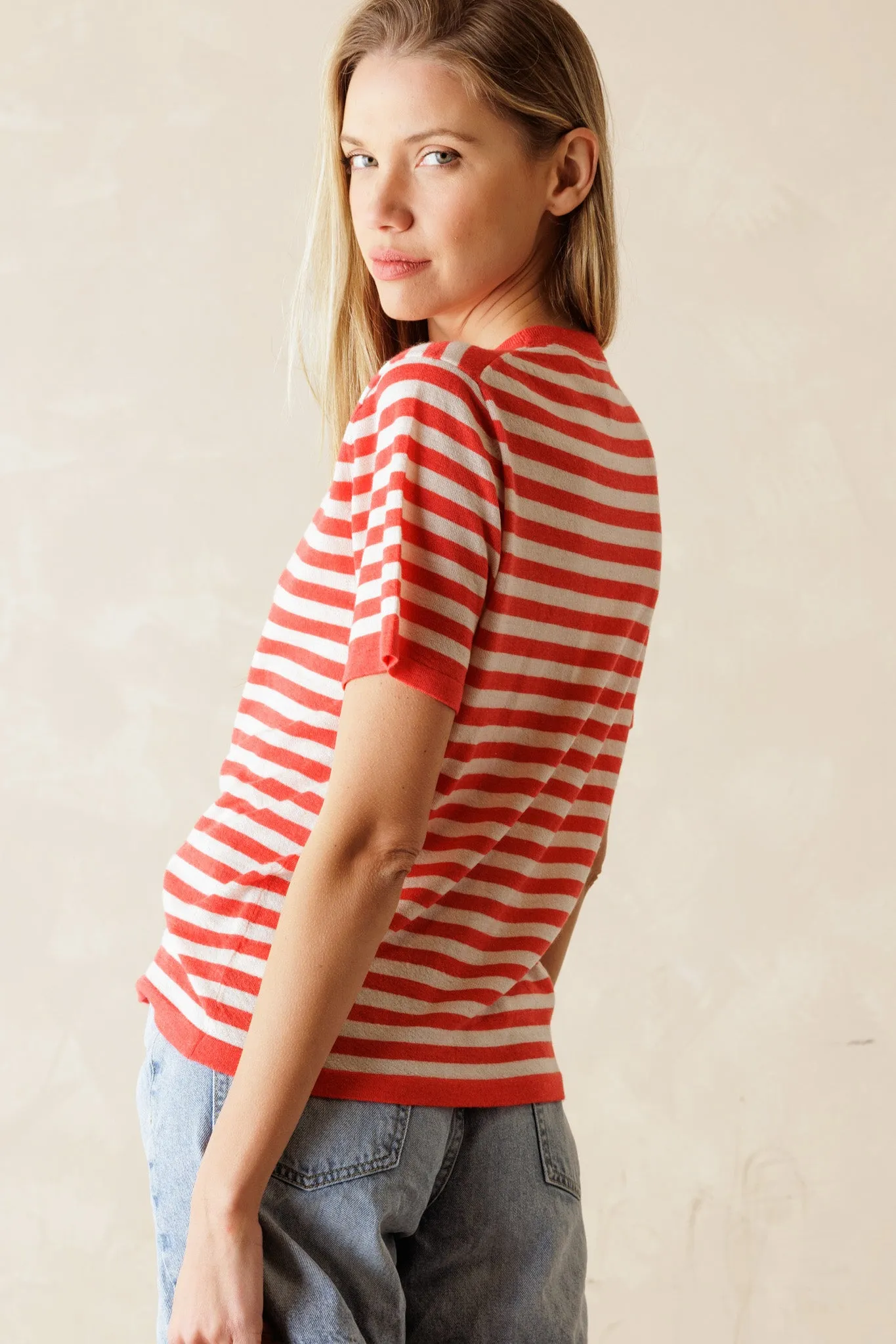 Janine Crewneck Stripe Cashmere Tee