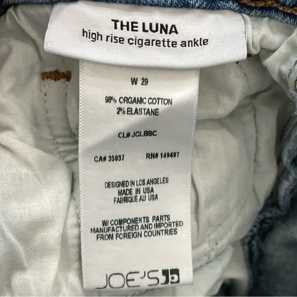 Joe's Jeans Women's 29 The Luna High Rise Cigarette Ankle Stretch Raw Hem