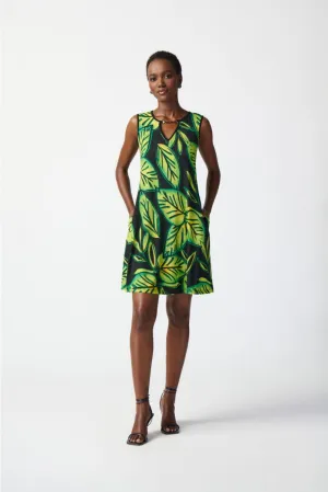 Joseph Ribkoff Black/Multi Tropical Leaf Print Sleeveless Tank Dress 241119