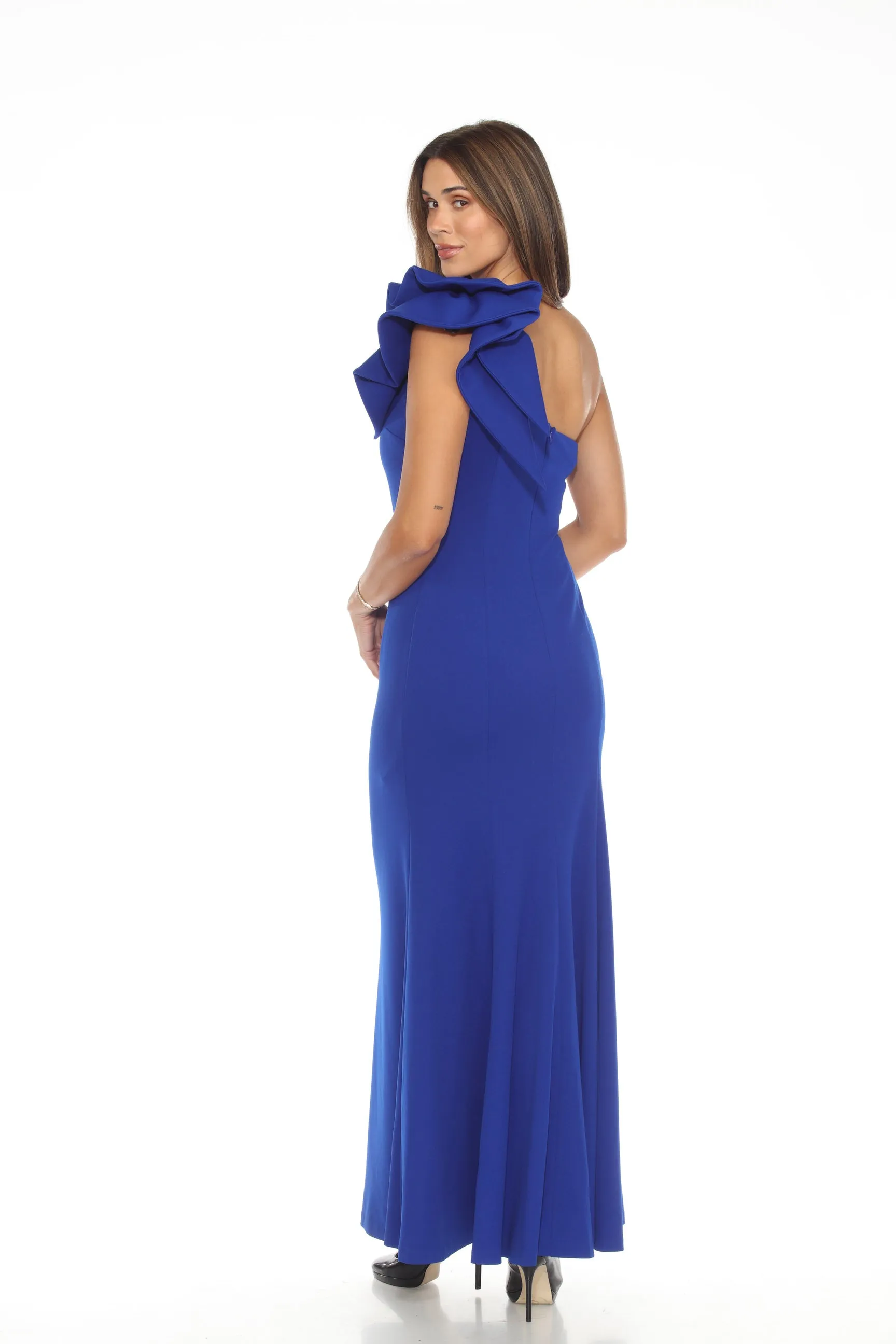 Joseph Ribkoff Royal Sapphire Ruffled One-Shoulder Evening Dress 243746