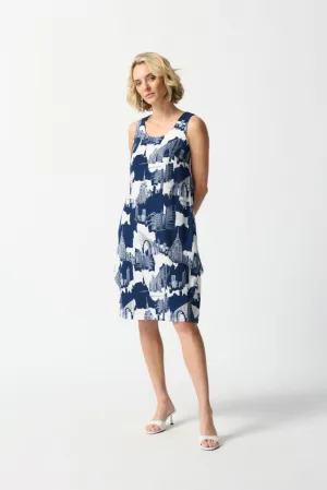 Joseph Ribkoff Vanilla/Midnight Blue Cityscape Sleeveless Shift Dress 242157