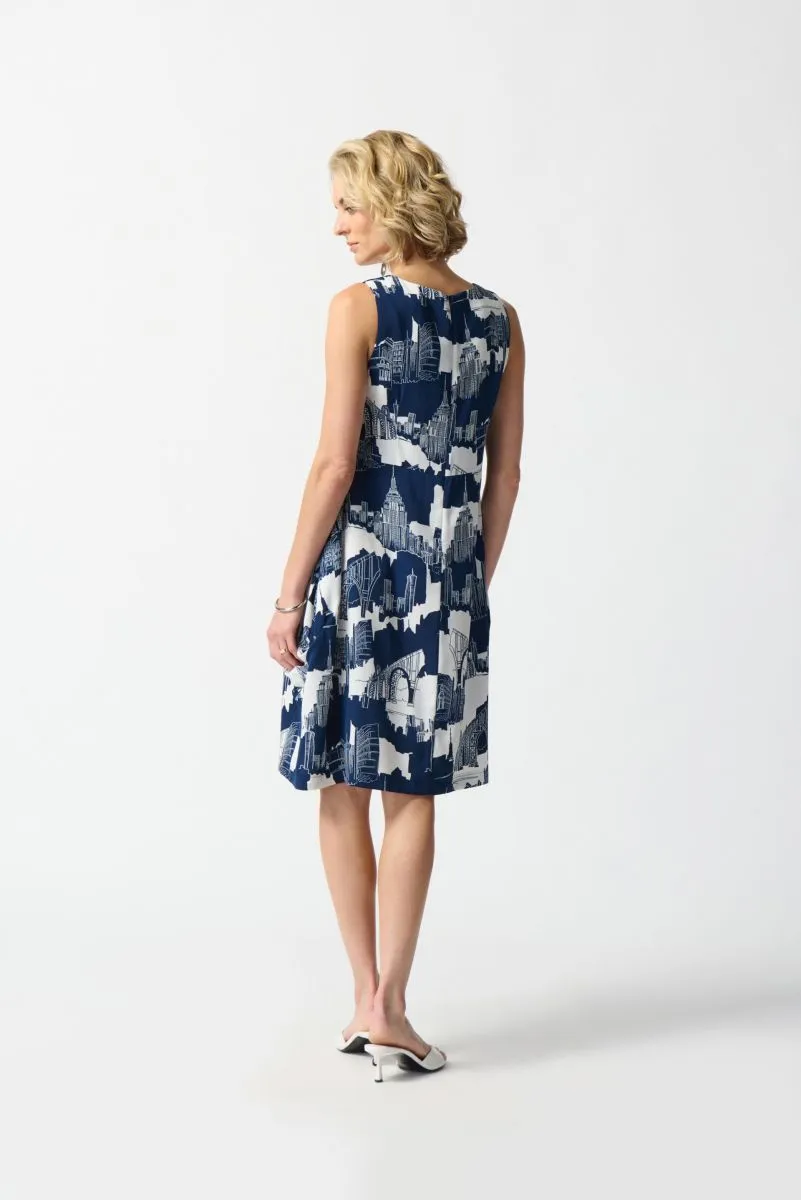 Joseph Ribkoff Vanilla/Midnight Blue Cityscape Sleeveless Shift Dress 242157
