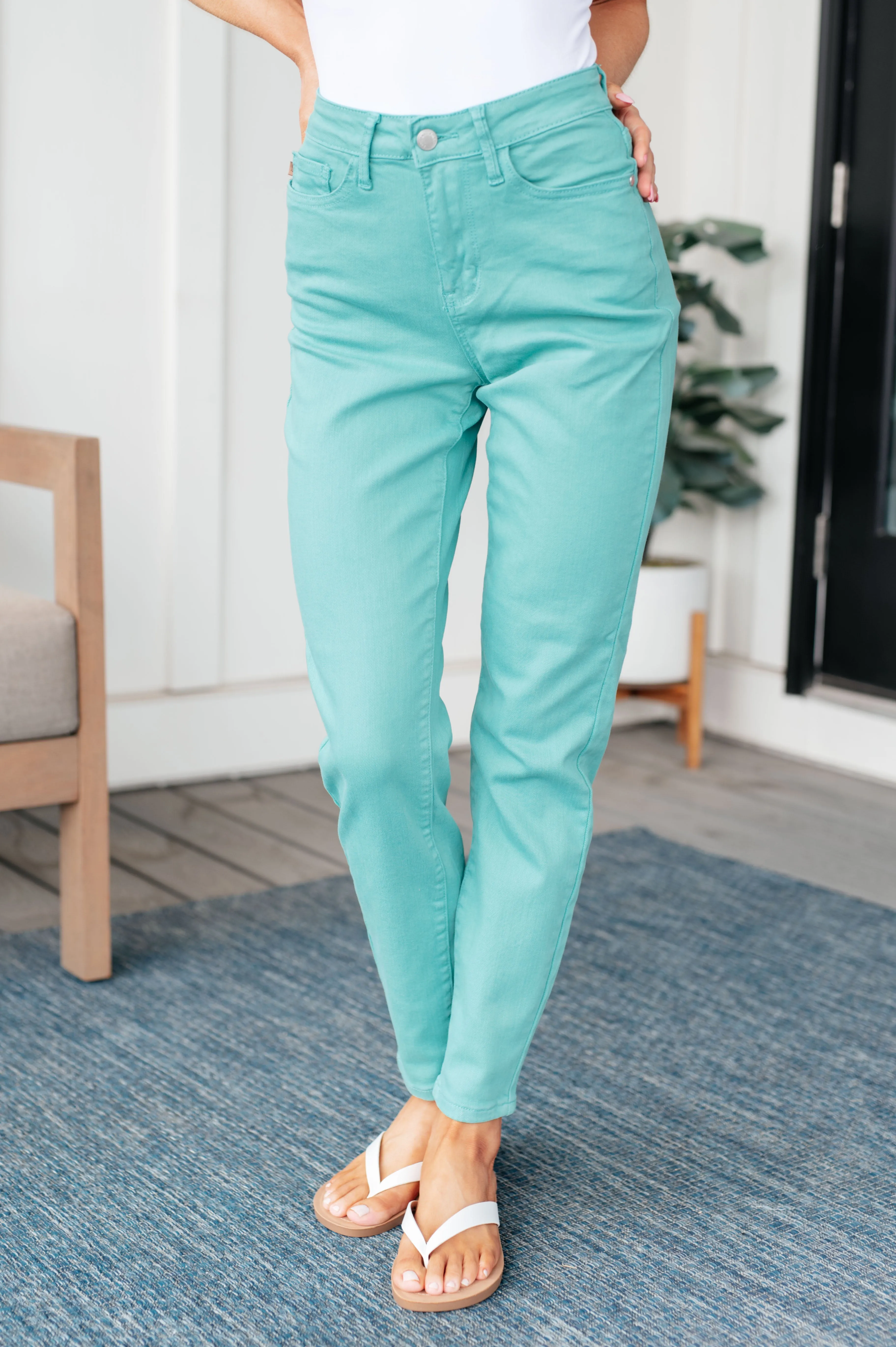 Judy Blue Aqua Marine Bridgette High Rise Garment Dyed Slim Jeans