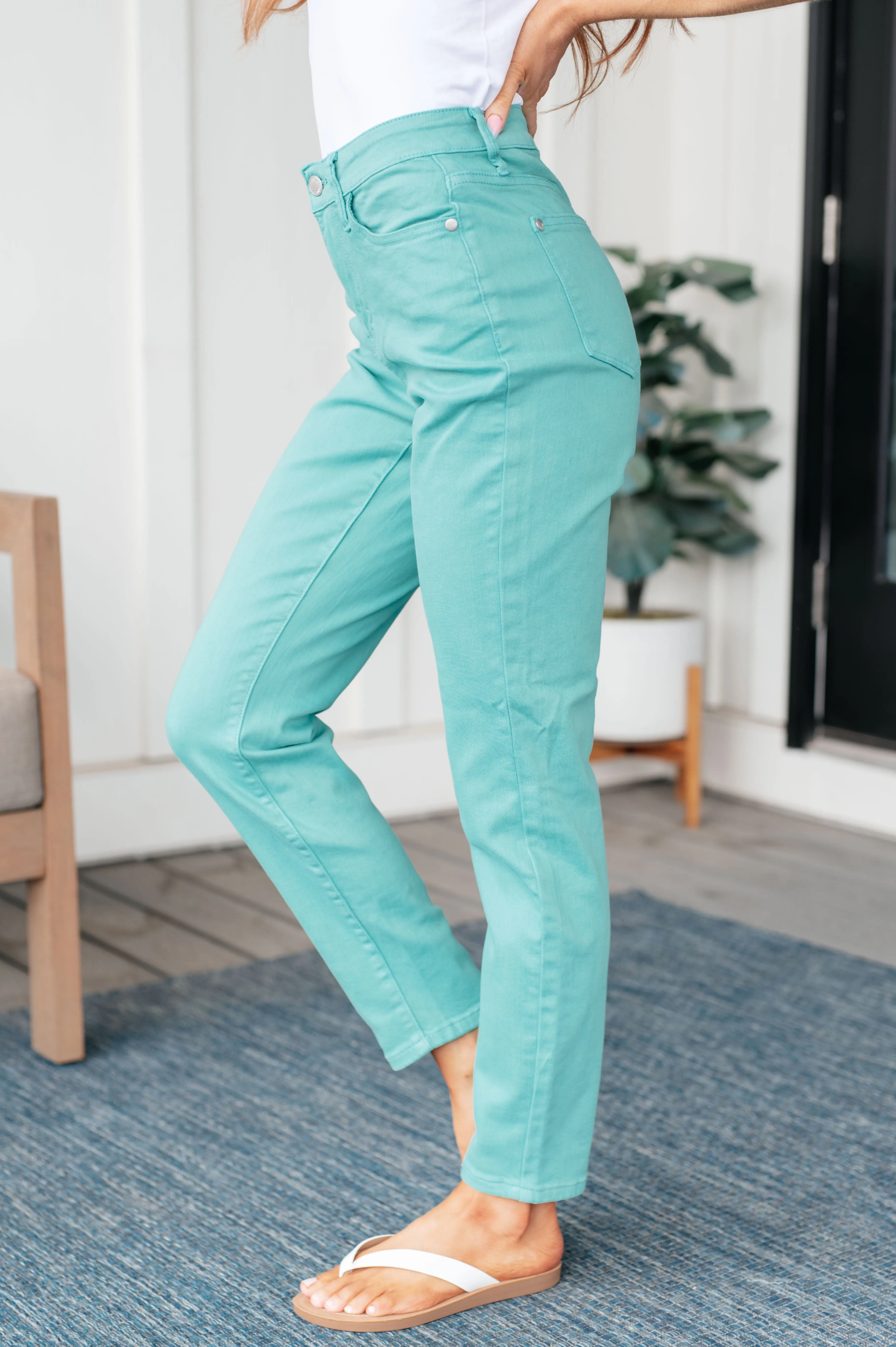 Judy Blue Aqua Marine Bridgette High Rise Garment Dyed Slim Jeans