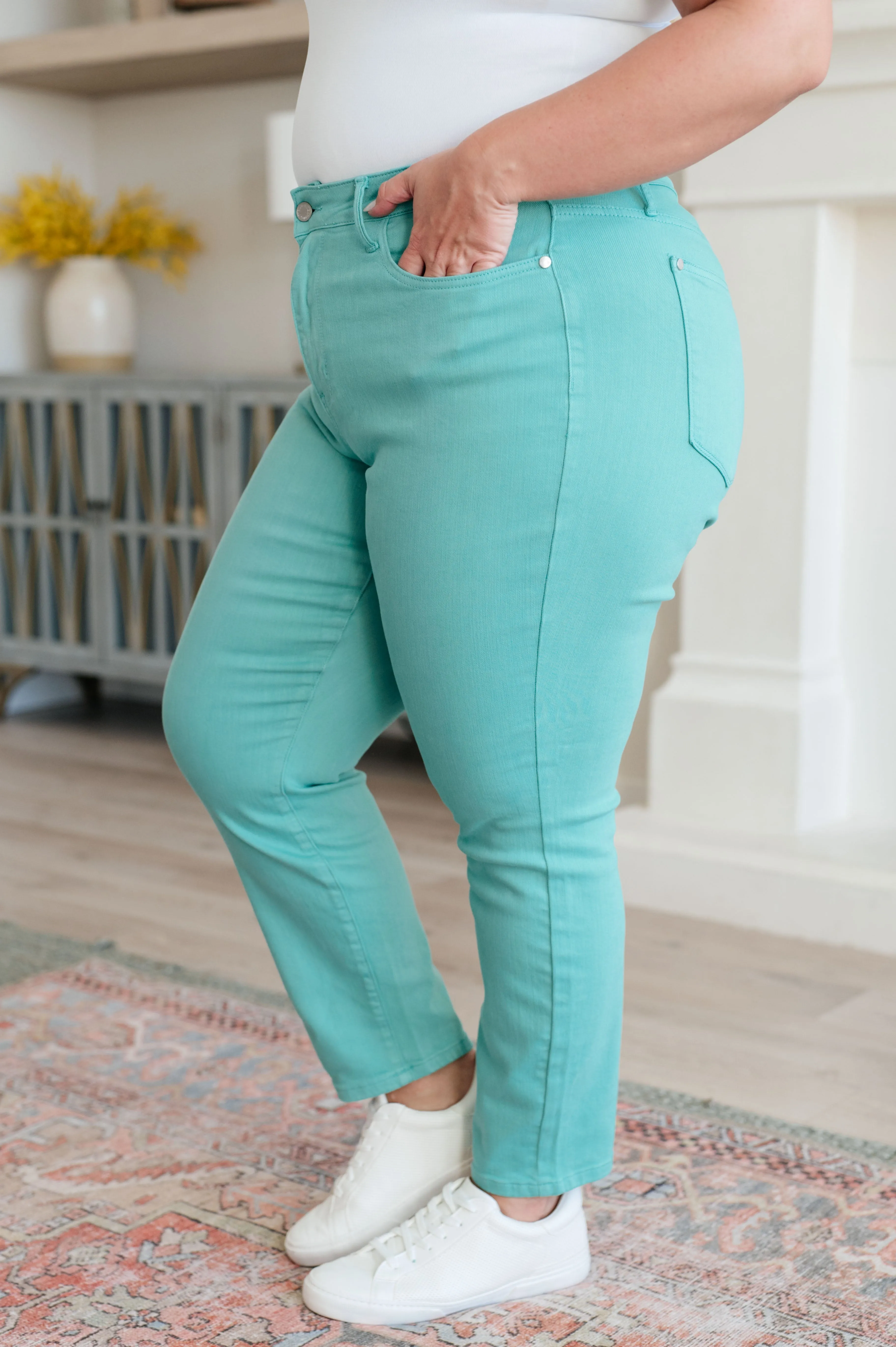 Judy Blue Aqua Marine Bridgette High Rise Garment Dyed Slim Jeans