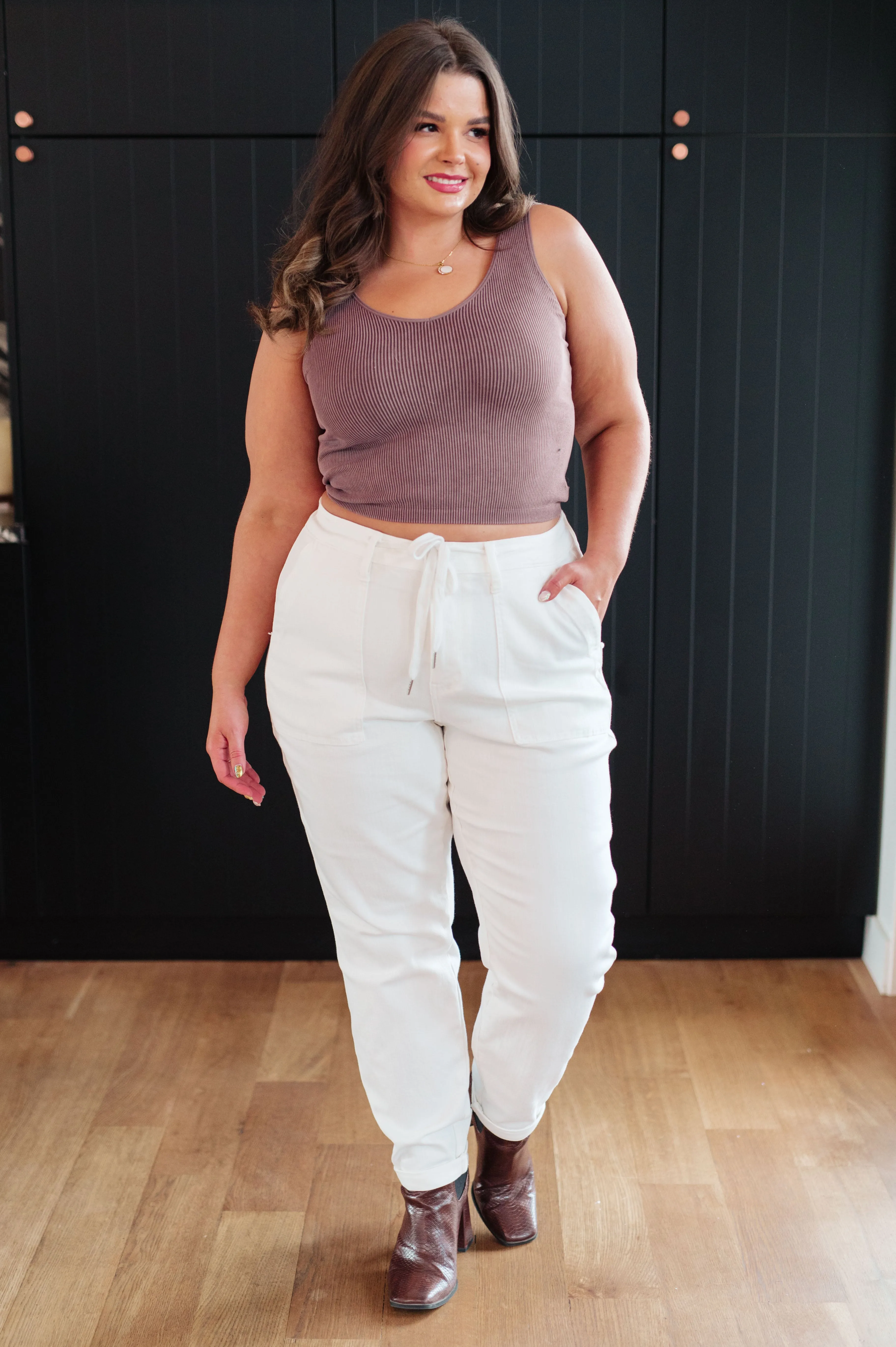 Judy Blue High-Rise Denim Joggers in Ecru