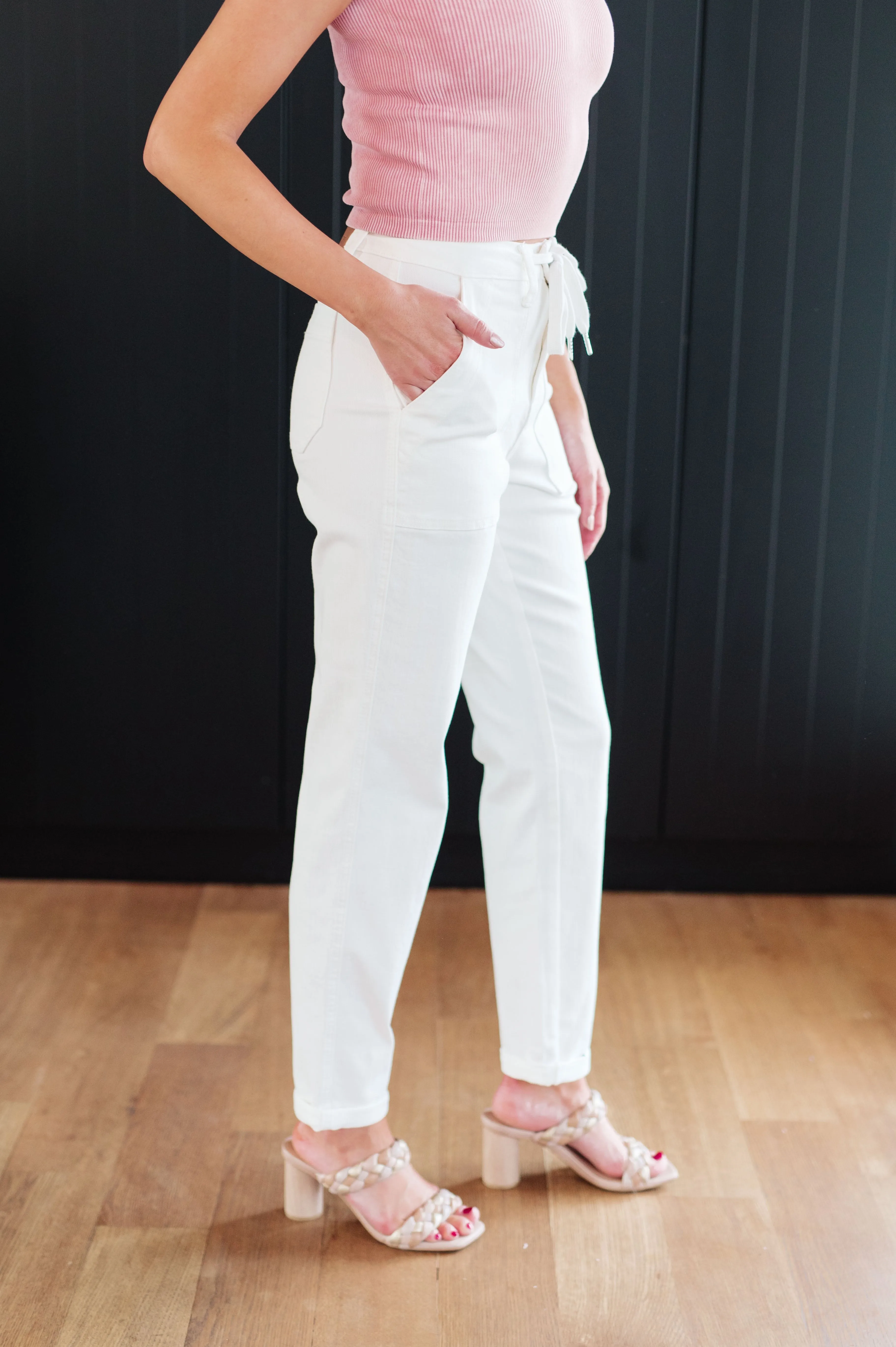 Judy Blue High-Rise Denim Joggers in Ecru
