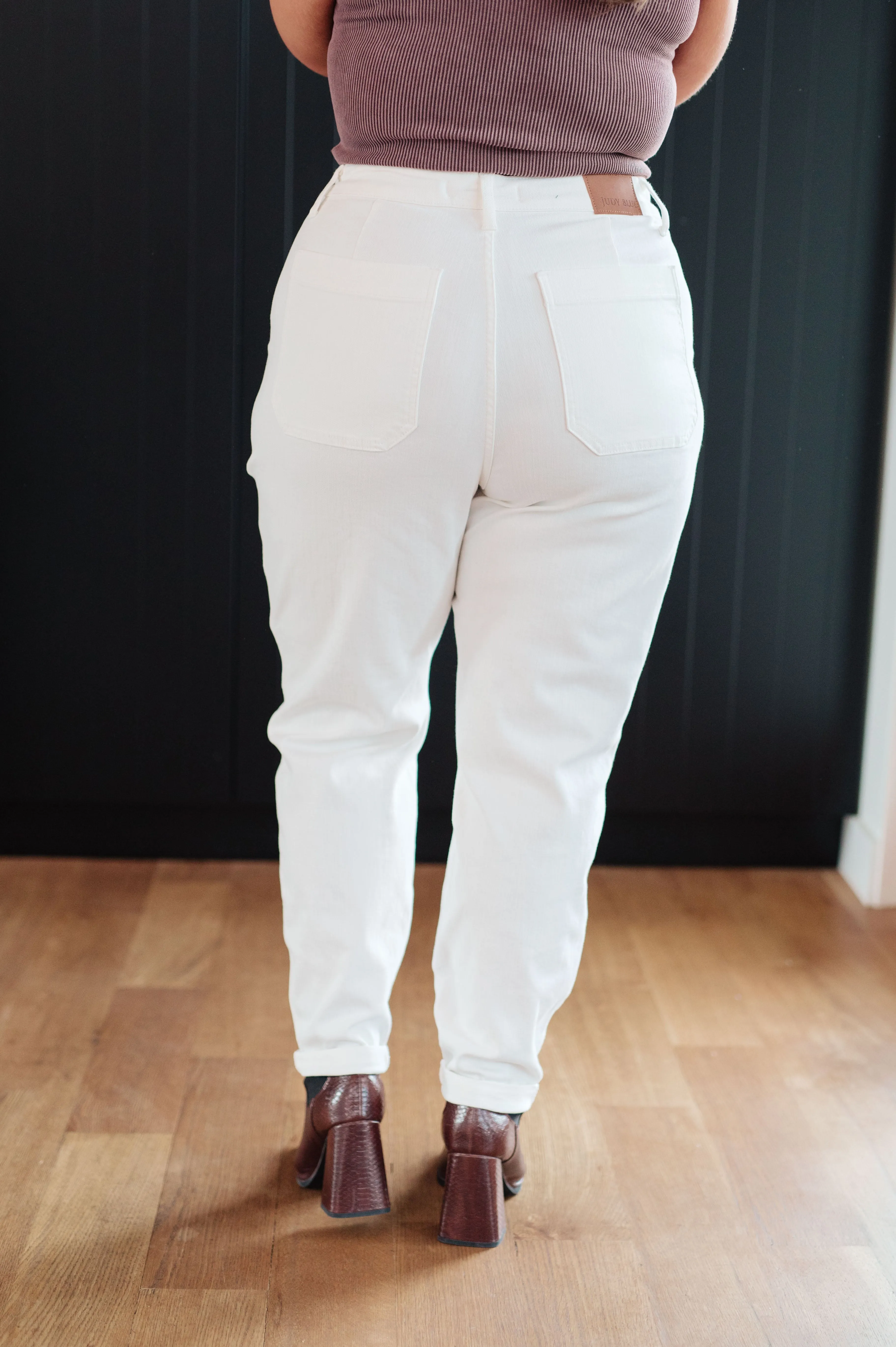 Judy Blue High-Rise Denim Joggers in Ecru