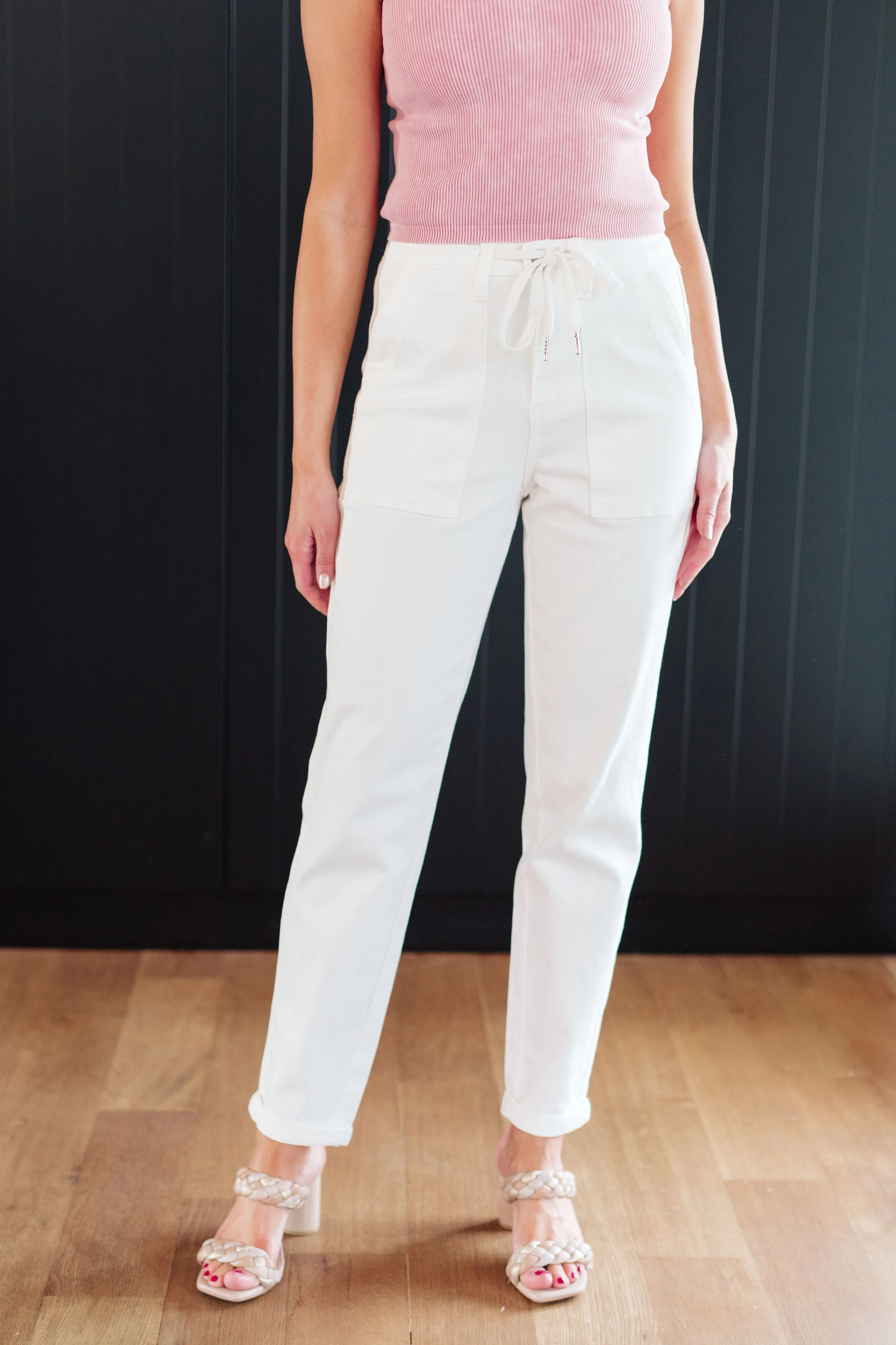 Judy Blue High-Rise Denim Joggers in Ecru
