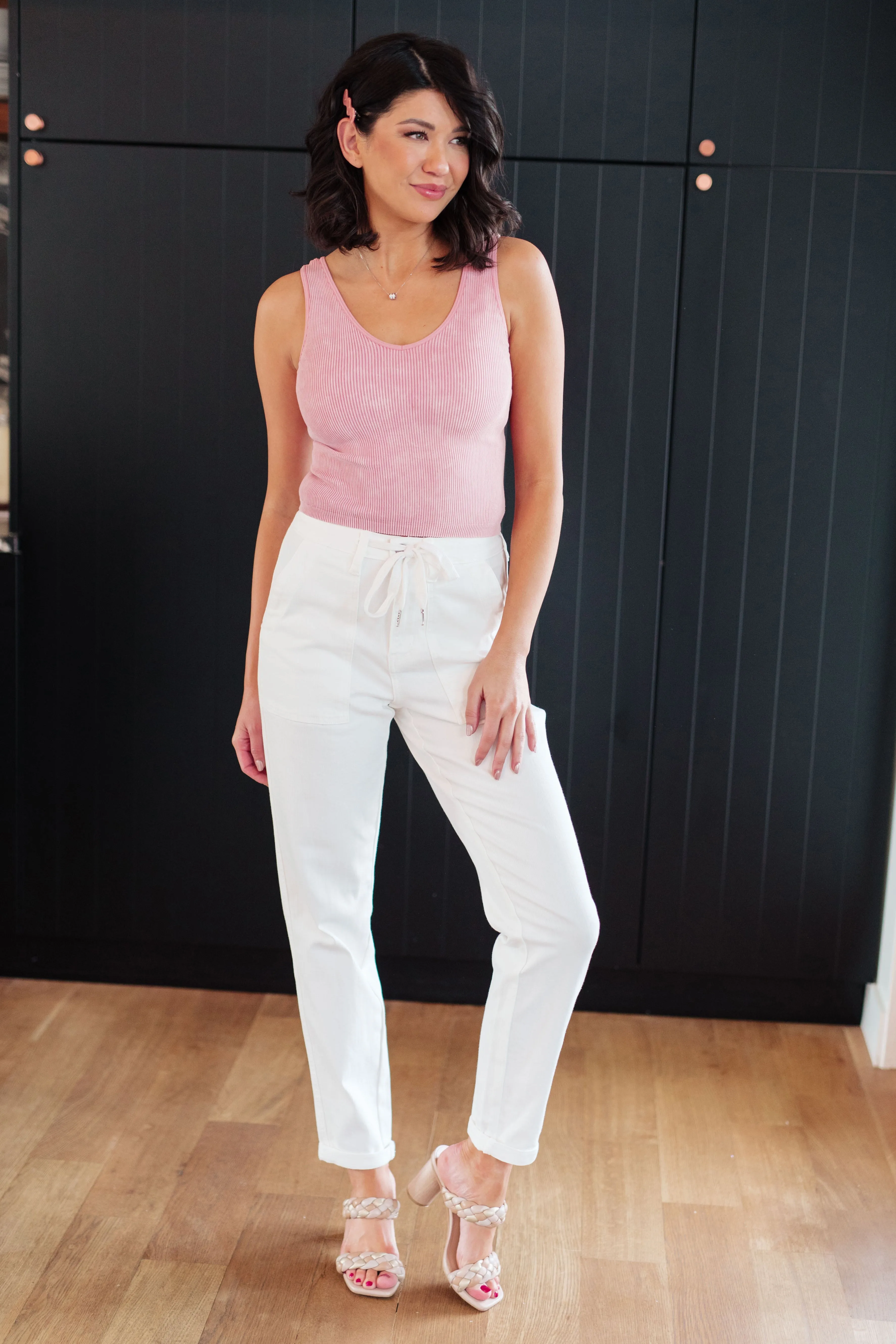 Judy Blue High-Rise Denim Joggers in Ecru