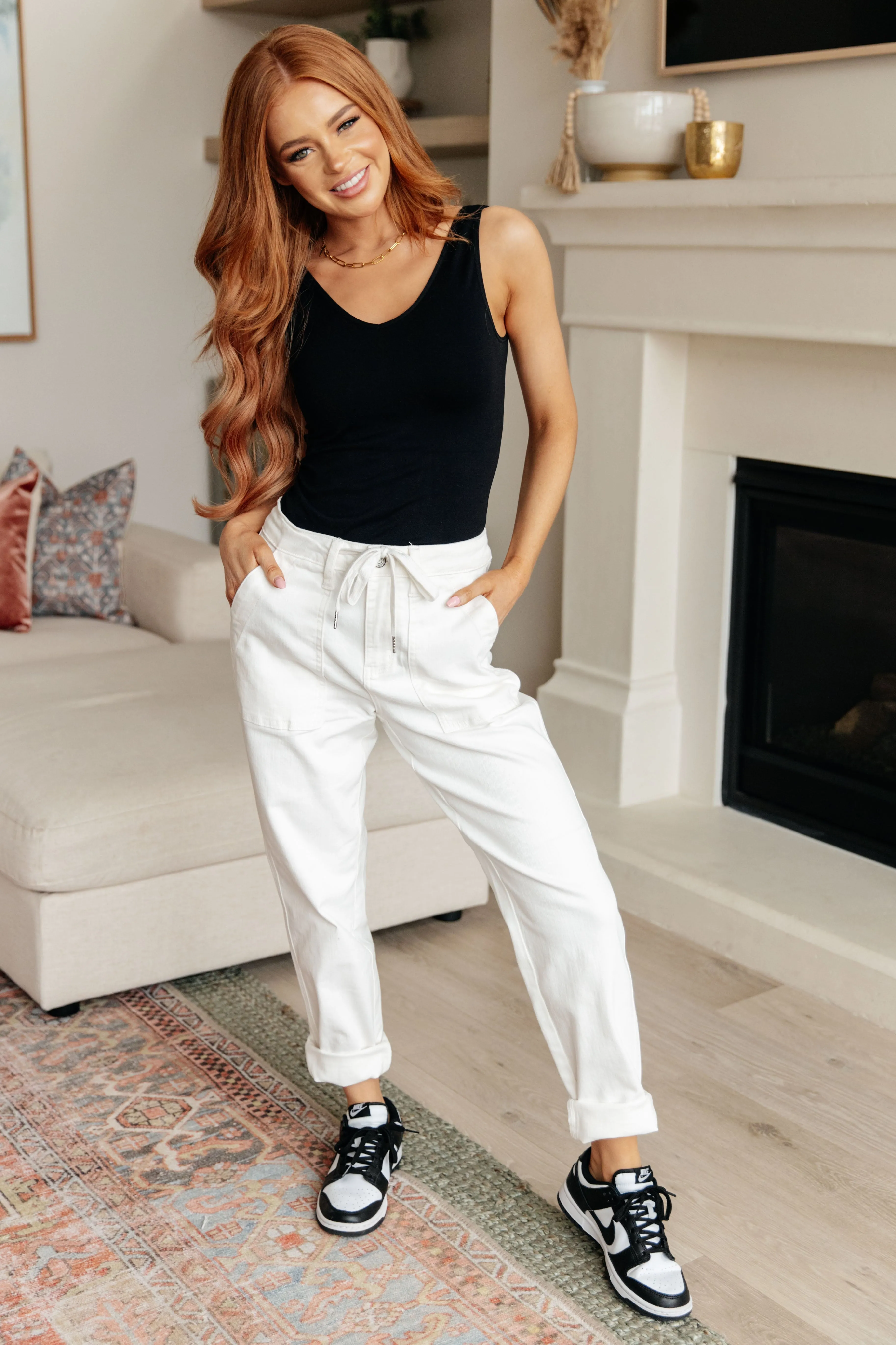 Judy Blue High-Rise Denim Joggers in Ecru