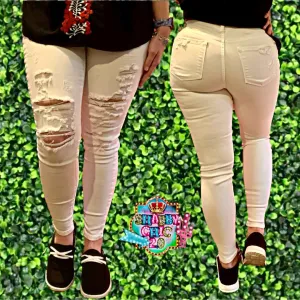 Judy Blue White Distressed Skinny Midrise Jeans