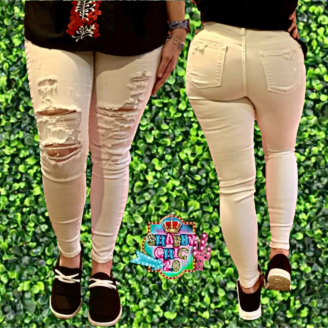 Judy Blue White Distressed Skinny Midrise Jeans