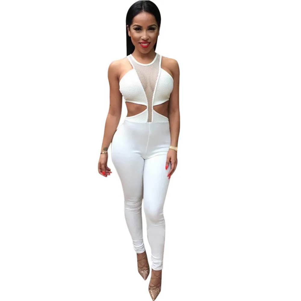 Jumpsuit Overalls Women Sexy Dew Waist Sleeveless Bodycon Bandage Party Long Bodysuit Overall Rompers
