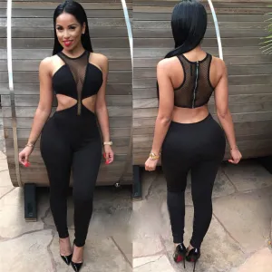 Jumpsuit Overalls Women Sexy Dew Waist Sleeveless Bodycon Bandage Party Long Bodysuit Overall Rompers