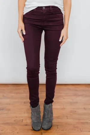Kan Can Non-Distressed Skinny Jeans- Deep Burgundy