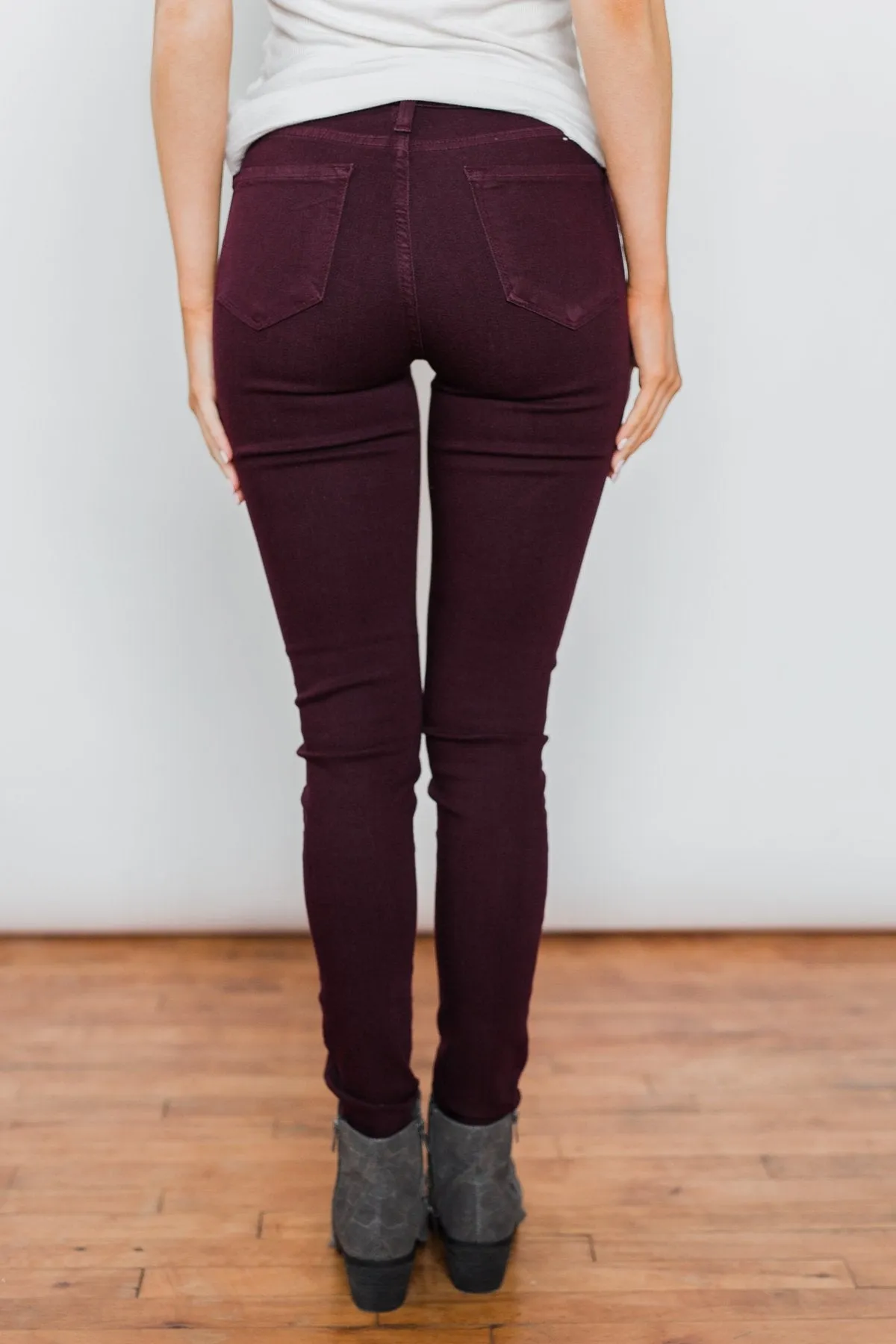 Kan Can Non-Distressed Skinny Jeans- Deep Burgundy